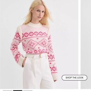Loft Pink Fair Isle Shoulder Trim Sweater